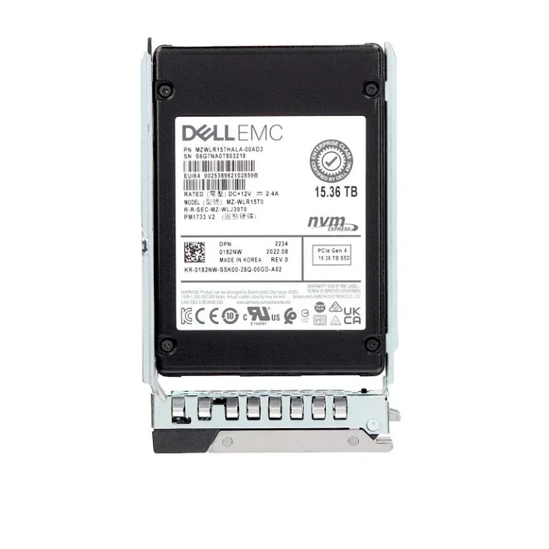 Dell 182NW Dell 0182NW / 182NW 15.36TB PCI Express NVMe 4.0 x4 U.2 2.5-Inch Solid State Drive