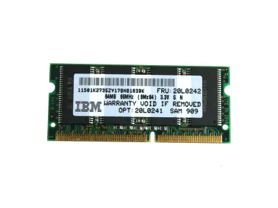 20L0241 - IBM 64MB 66MHz PC66 non-ECC Unbuffered CL2 144-Pin SoDimm Memory Module
