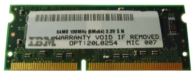 20L0254 - Lenovo 64MB 100MHz PC100 non-ECC Unbuffered CL2 144-Pin SoDimm Memory Module