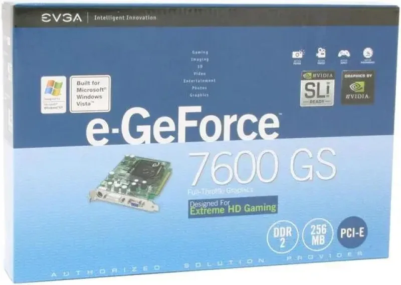 256-P2-N547-A1 - EVGA e-GeForce 7600GS 256MB 128-Bit DDR2 PCI Express x16 DVI/ D-Sub/ HDTV/ S-Video Out/ SLI Support Video Graphics Card