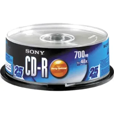 25CDQ80RSP - Sony 48x CD-R Media - 700MB - 120mm Standard - 25 Pack Spindle