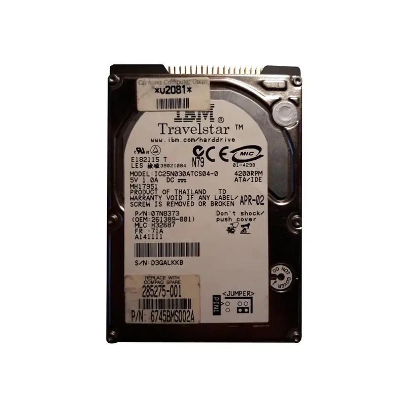 285275-001 - HP 30GB 4200RPM IDE Ultra ATA-100 2MB Cache 2.5-Inch Internal Hard Drive