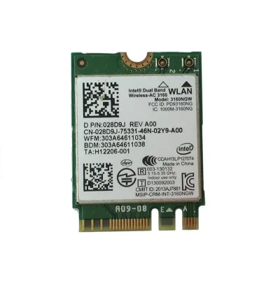 28D9J - Dell WiFi Card Intel Wireless-AC 3160 Mini PCI-Express 802.11ac/a/b/g/n M.2 Bluetooth