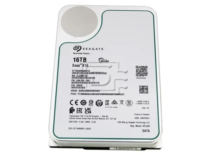Seagate 2KK103-881 Exos X16 Series 16TB 7200RPM SATA 6Gb/s (512e) 3.5-Inch Enterprise Hard Drive. In Stock