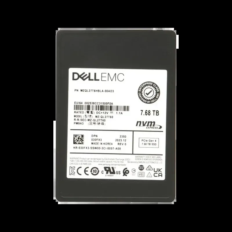 Dell 30FX3 Dell Dell 030FX3 / 30FX3 7.68TB Triple-Level Cell PCI Express NVMe 4.0 Read Intensive SFF 2.5-Inch Solid State Drive