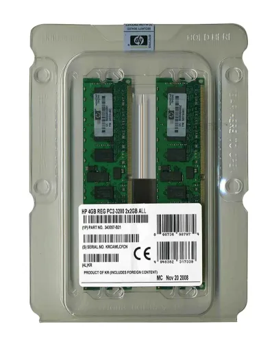 343057-B21 - HP 4GB Kit (2 X 2GB) DDR2-400MHz PC2-3200 ECC Registered CL3 240-Pin DIMM 1.8V Memory