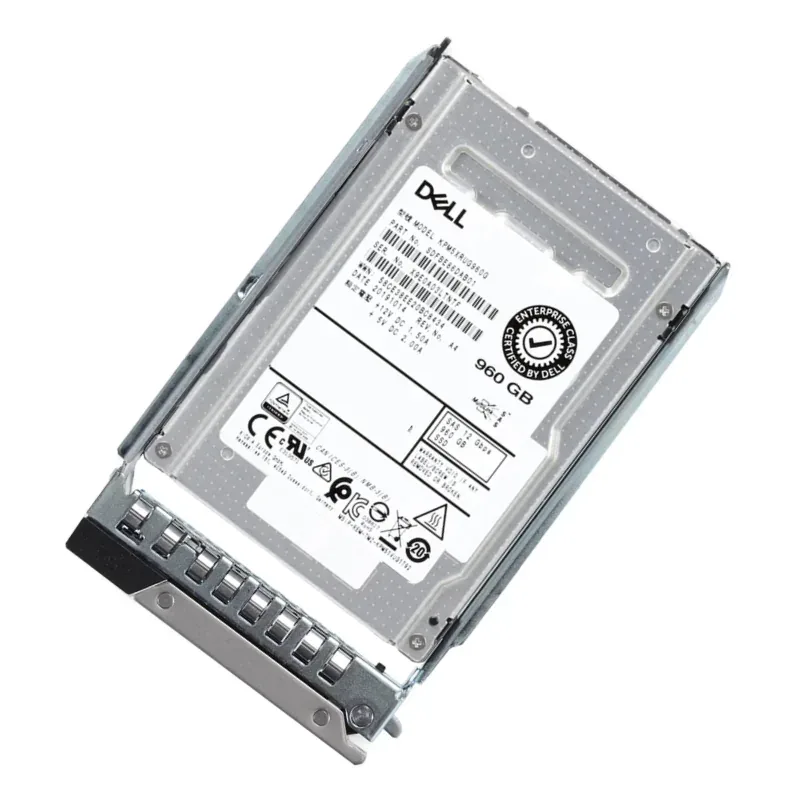 Dell 345-BGGC is a 960GB 2.5-inch hot-plug SSD with SAS 24Gbps interface, ISE read-intensive profile, 1DWPD endurance, and 512e format in Dell tray for PowerEdge servers.