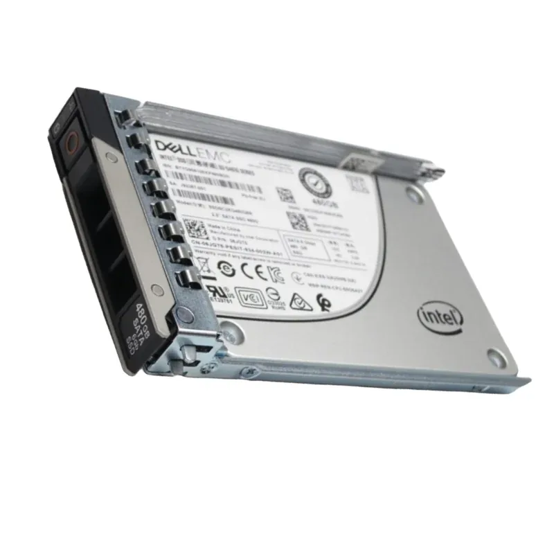 Dell 345-BJQZ Dell 480GB enterprise-class SATA SSD with 6Gbps interface, 512e sector format, 2.5-inch form factor, 1DWPD endurance rating for read-intensive workloads in data center environments.