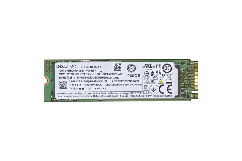 Dell 345-BKSQ 960GB NVMe M.2 2280 read-intensive SSD with FIPS 140-2 hardware encryption, PCIe interface, designed for Dell PowerEdge servers requiring secure, high-performance storage.