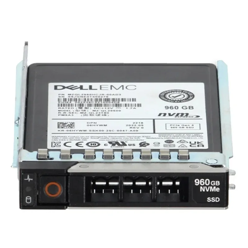 Dell 345-BKST 960GB enterprise-grade NVMe SSD with PCIe Gen4 interface, 3D TLC NAND, M.2 2280 form factor, SED (Self-Encrypting Drive) capability, optimized for read-intensive datacenter workloads.