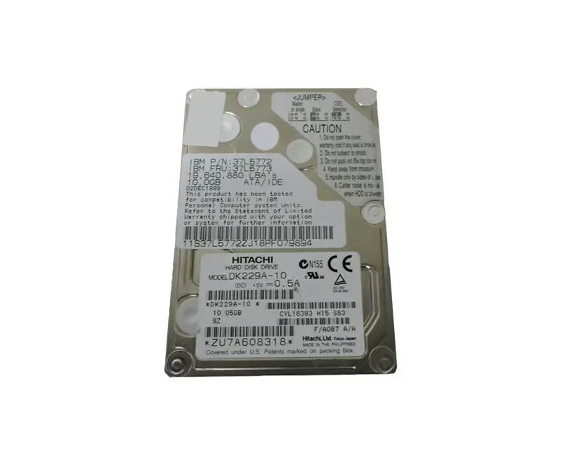 37L5772 - IBM 10GB 4200RPM ATA-33 512KB Cache 2.5-inch Hard Drive