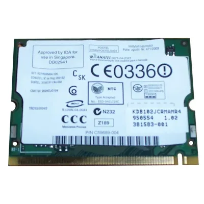 381583-001 - HP Mini PCI IEEE 11MBps 802.11b/g Wireless LAN (WLAN) Network Interface Card