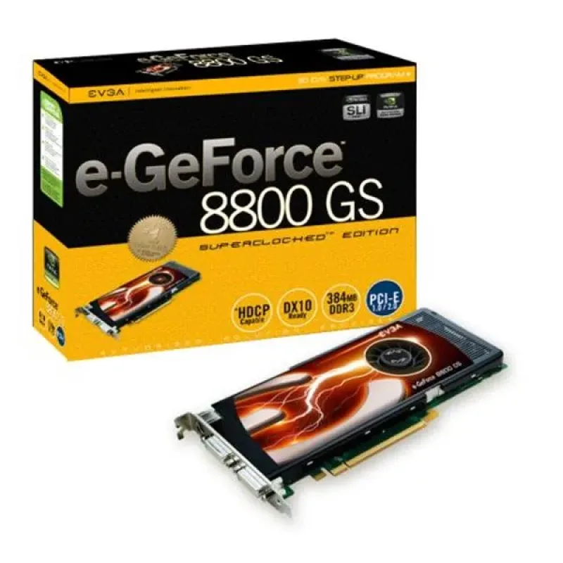 384-P3-N853-R1 - EVGA e-GeForce 8800 GS SuperClocked 384MB 192-Bit GDDR3 PCI Express 2.0 x16 HDCP Ready SLI Supported Video Graphics Card