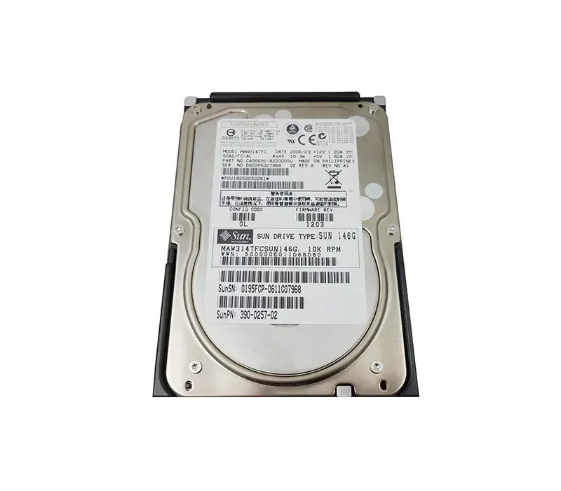 390-0257-01 - Sun 146GB 10000RPM Fibre Channel 2GB/s Hot-Pluggable 3.5-inch Hard Drive