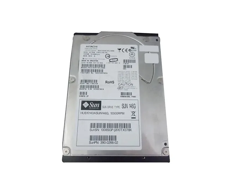 390-0266 - Sun 146GB 10000RPM Ultra-320 SCSI LVD Hot-Pluggable 80-Pin 3.5-inch Hard Drive