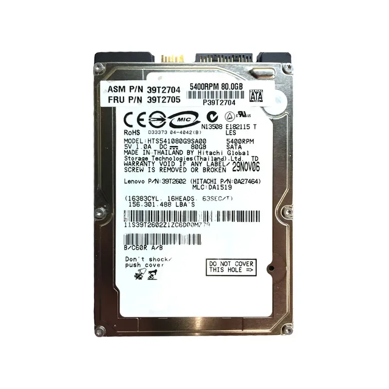 39T2602 - IBM Travelstar 5K100 80GB 5400RPM SATA 8MB Cache 2.5-inch Hard Drive