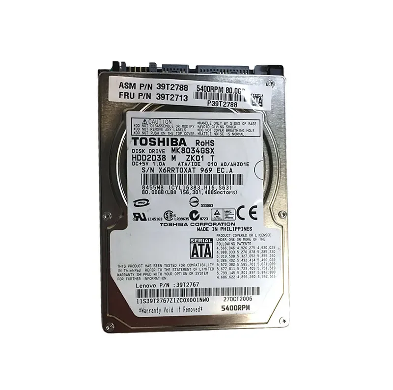 39T2788 - Lenovo 80GB 5400RPM SATA 1.5Gb/s 8MB Cache 2.5-inch Hard Drive