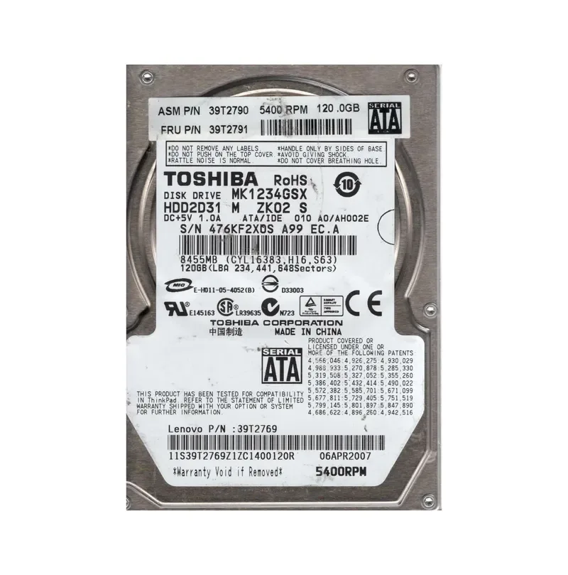 39T2791 - Lenovo 120GB 5400RPM SATA 1.5Gb/s 2.5-inch Hard Drive for ThinkPad R60 and R61