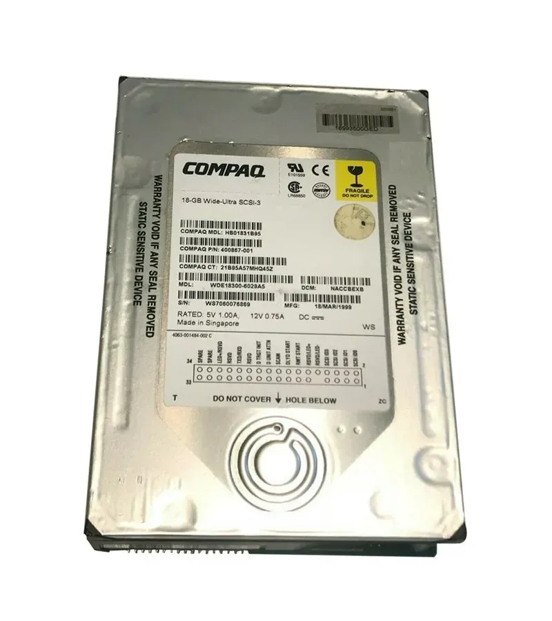 400867-001 - Compaq 18GB 10000RPM Ultra 160 SCSI 3.5-inch Hard Drive