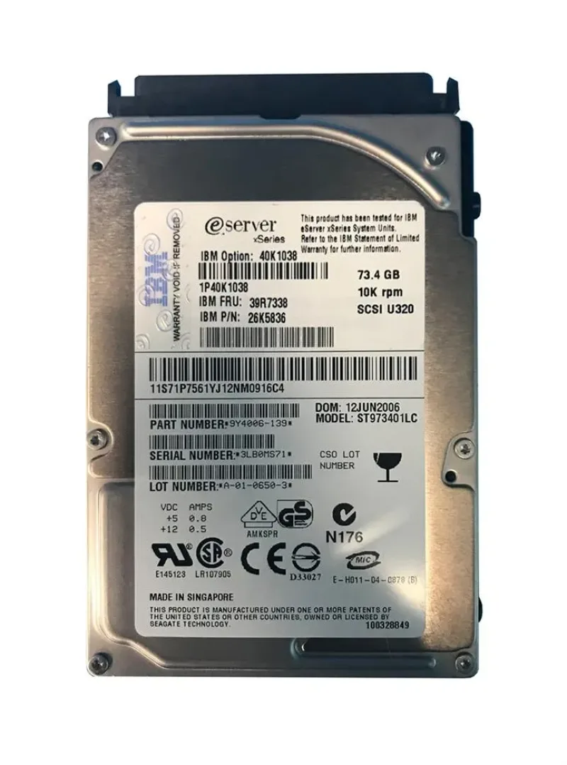 40K1038 - IBM 73.4GB 10000RPM Ultra-320 SCSI SFF 2.5-inch Non Hot Swappable Hard Disk Drive for BladeCenter