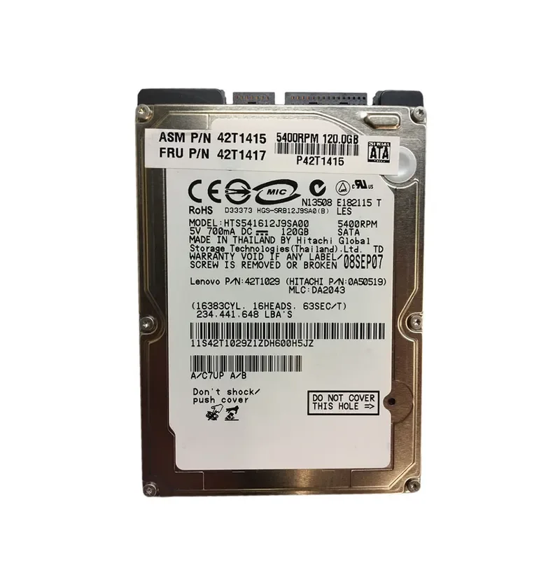 42T1029 - IBM / Lenovo 120GB 5400RPM SATA 1.5Gb/s 8MB Cache 2.5-inch Hard Drive for ThinkPad R61 T61