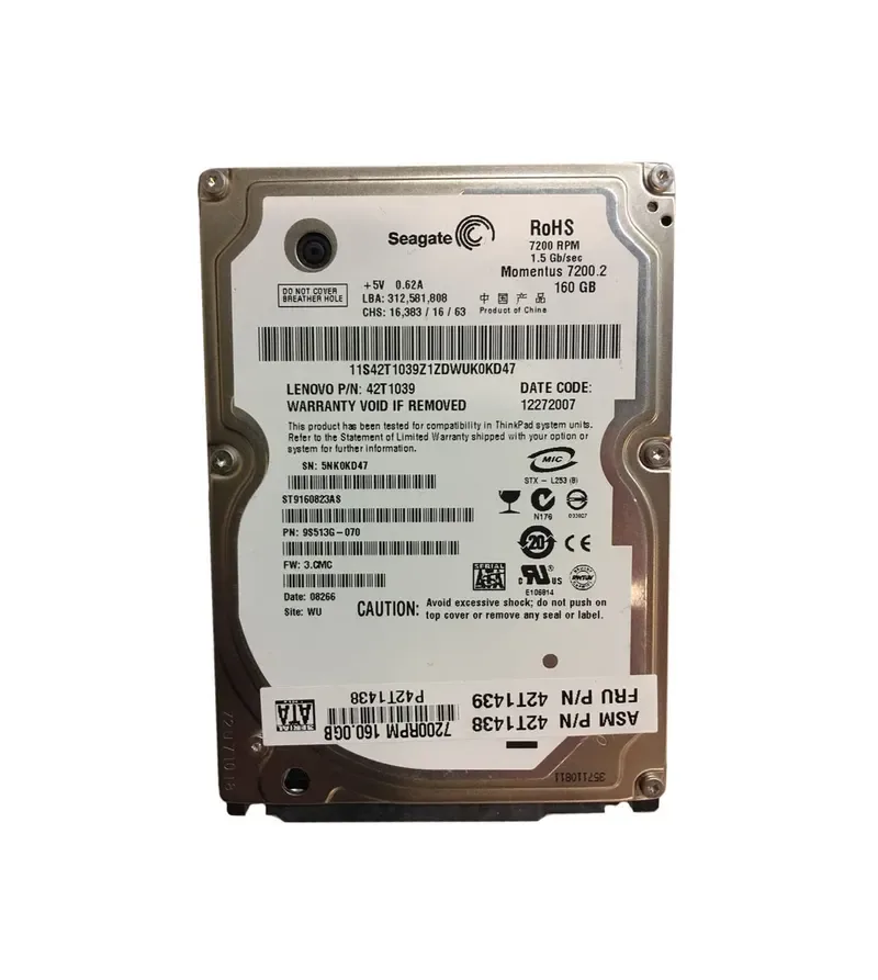 42T1039 - IBM Lenovo 160GB 7200RPM SATA 2.5-inch Hard Disk Drive for ThinkPad R61 T61