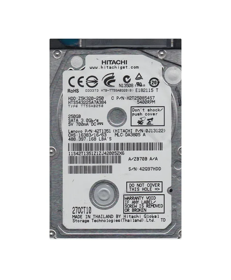 42T1351 - Lenovo / IBM 250GB 5400RPM SATA 3Gb/s 8MB Cache 2.5-inch Hard Drive