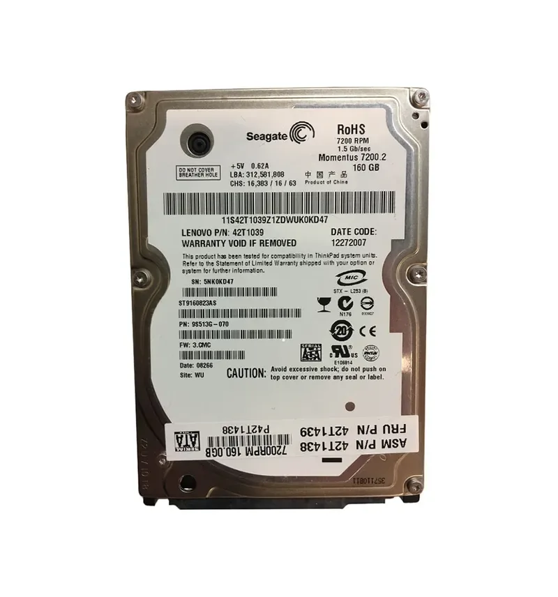42T1438 - IBM Lenovo 160GB 7200RPM SATA 2.5-inch Hard Disk Drive for ThinkPad R61 T61