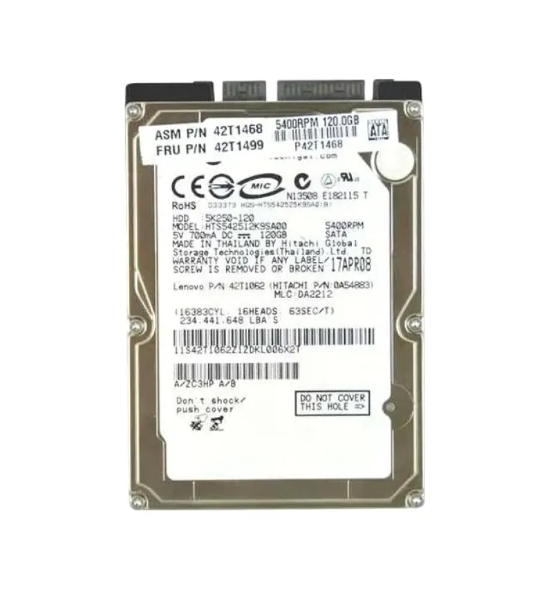 42T1499 - IBM Lenovo Travelstar 5K250 120GB 5400RPM SATA 1.5GB/s 8MB Cache 2.5-inch Hard Disk Drive for ThinkPad