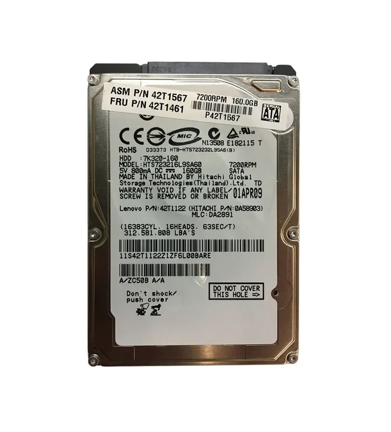 42T1567 - IBM Lenovo Travelstar 7K320 160GB 7200RPM SATA 1.5GB/s 16MB Cache 2.5-inch Hard Disk Drive
