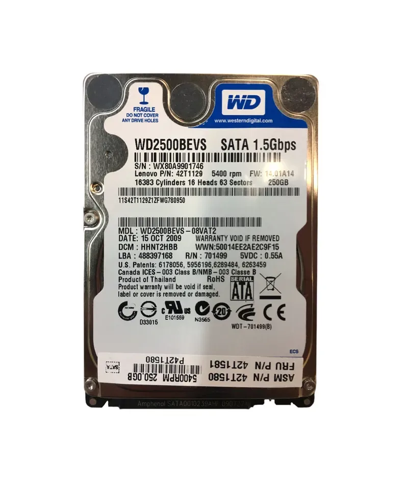 42T1581 - Lenovo 250GB 5400RPM SATA 1.5Gb/s 8MB Cache 2.5-inch Hard Drive