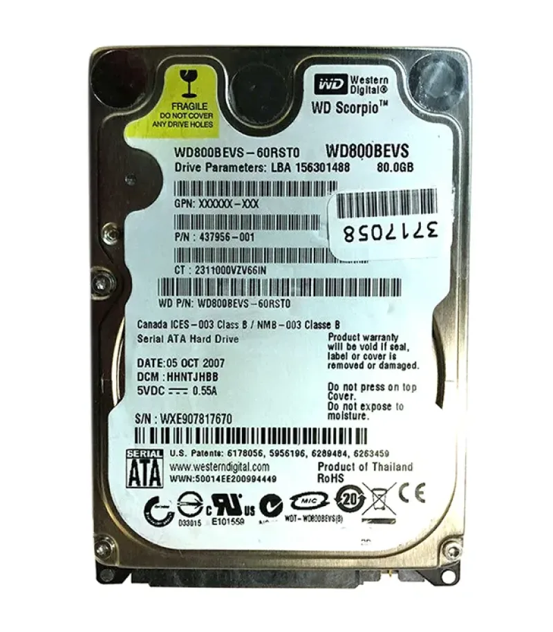437956-001 - HP 80GB 54000RPM SATA 3Gb/s 2.5-inch Hard Drive