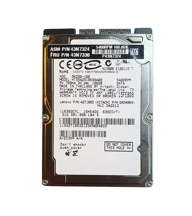 43N7330 - Lenovo 160GB 5400RPM SATA 1.5Gb/s 2.5-inch Hard Drive for ThinkPad