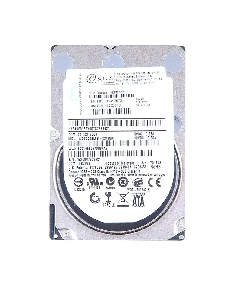 43W7670 - IBM 300GB 10000RPM SATA 3GB/s Slim 2.5-inch Hot Swapable Hard Disk Drive