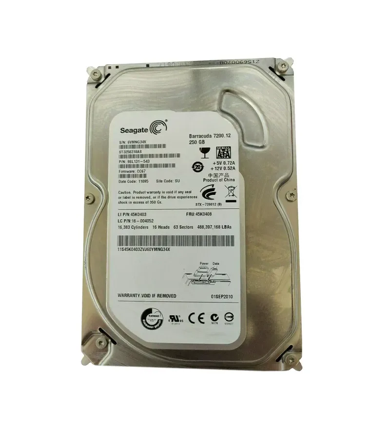 45K0403 - Lenovo 250GB 7200RPM SATA 3Gb/s 8MB Cache 3.5-inch Hard Drive for ThinkCentre