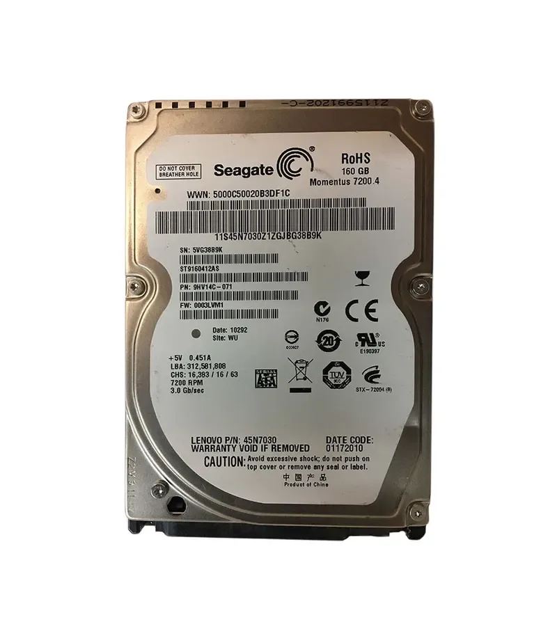 45N7030 - Lenovo 160GB 7200RPM SATA 3Gb/s 16MB Cache 2.5-inch Hard Drive