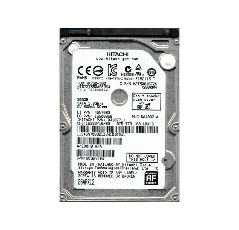45N7063 - Lenovo 500GB 7200RPM SATA 3Gb/s 2.5-inch Hard Drive