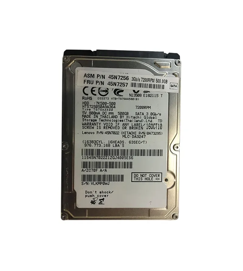 45N7257 - IBM Lenovo 500GB 7200RPM SATA 3GB/s 2.5-inch Hot Swapable Hard Disk Drive