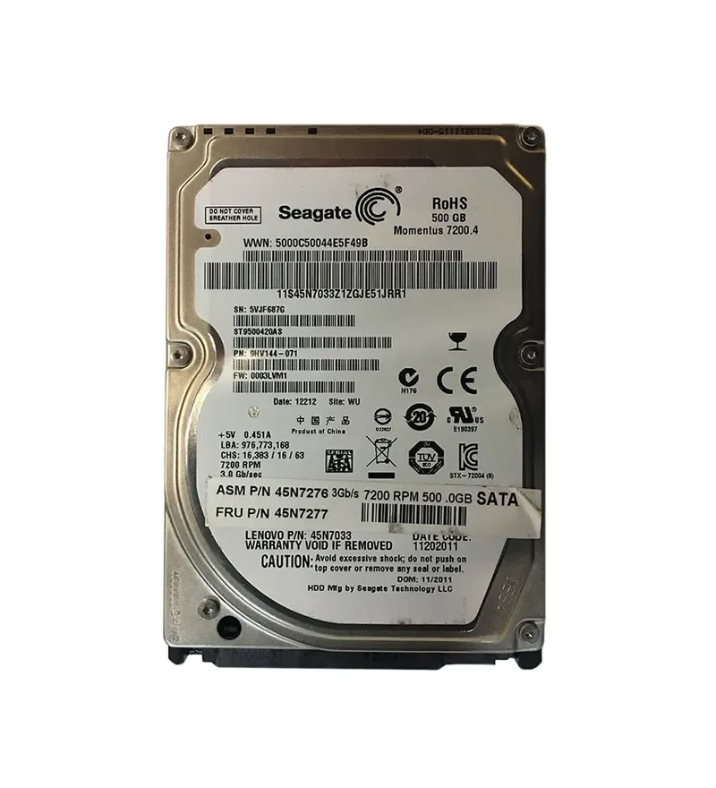 45N7276 - IBM Lenovo 500GB 7200RPM SATA 3GB/s 16MB Cache 2.5-inch Hot Swapable Hard Disk Drive