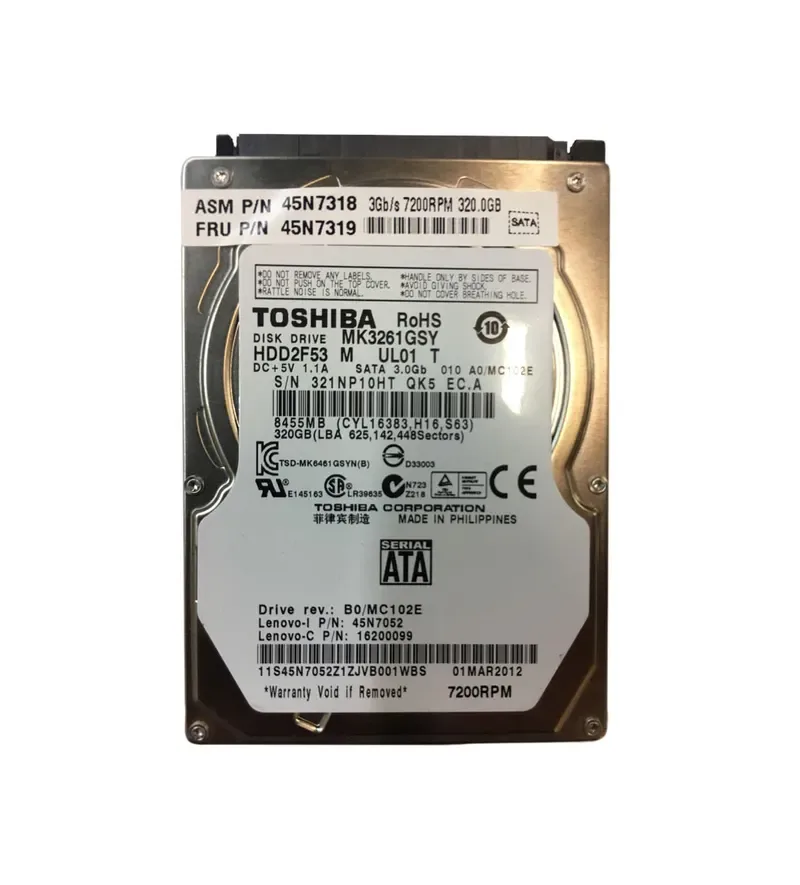 45N7319 - IBM Lenovo 320GB 7200RPM SATA 3GB/s 2.5-inch Hard Disk Drive
