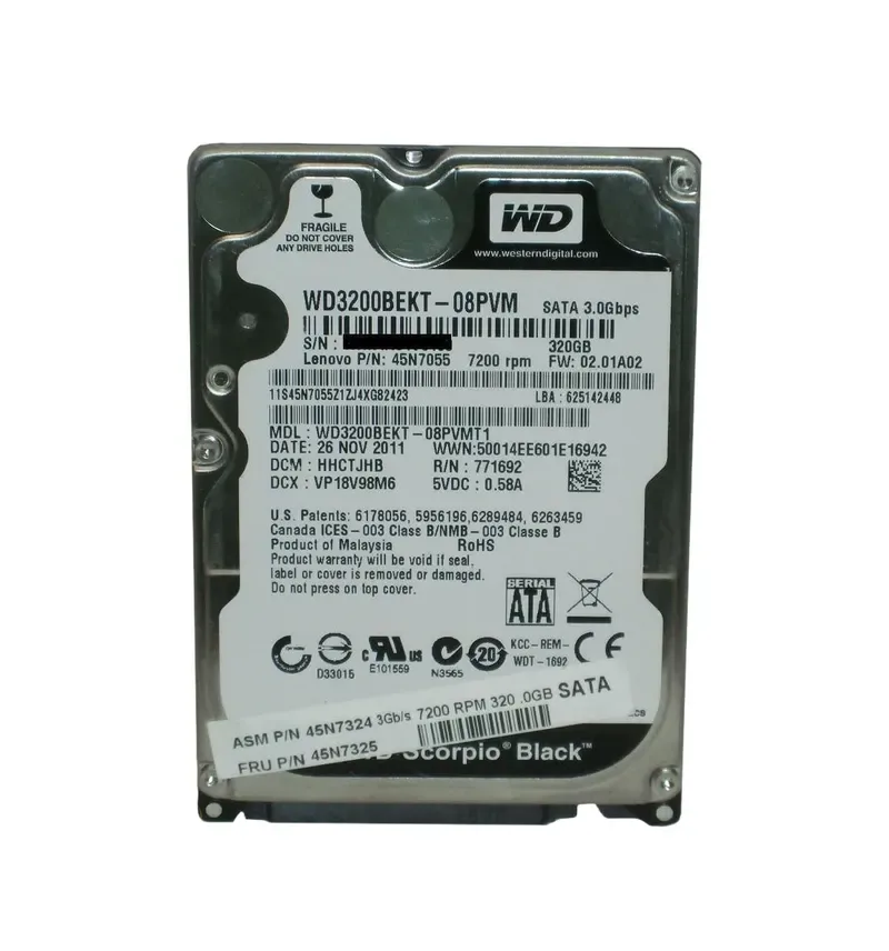 45N7324 - Lenovo 320GB 7200RPM SATA 3Gb/s 2.5-inch Hard Drive