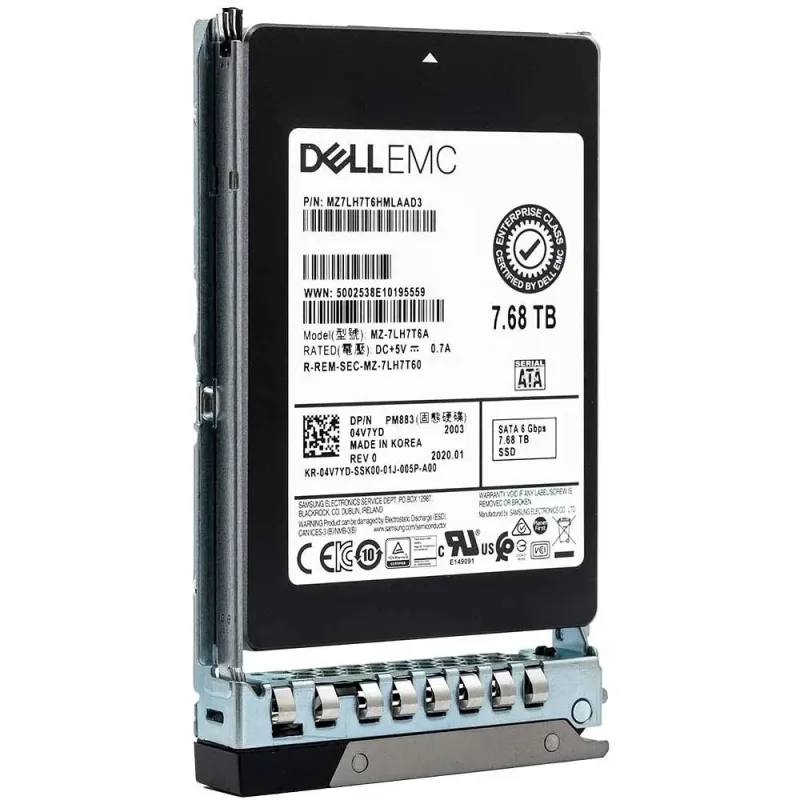 Dell 4V7YD Dell 04V7YD / 4V7YD 7.68TB Triple-Level Cell SATA 6Gb/s Read Intensive Hot-Pluggable 2.5-Inch Solid State Drive with Tray For Poweredge R7425 Server