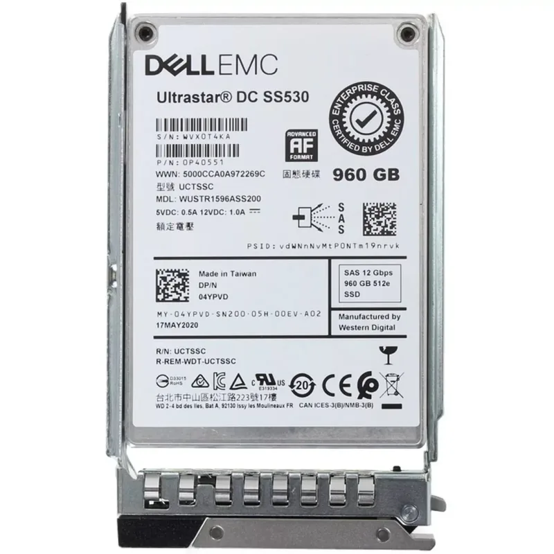 Dell 4YPVD Dell 04YPVD / 4YPVD 960GB Triple-Level Cell 12Gb/s SAS 512e Read Intensive SFF 2.5-Inch Hot-Pluggable Solid State Drive
