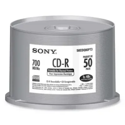 50CDQ80PT3 - Sony 48x CD-R Media - 700MB - 120mm - 50 Pack Spindle