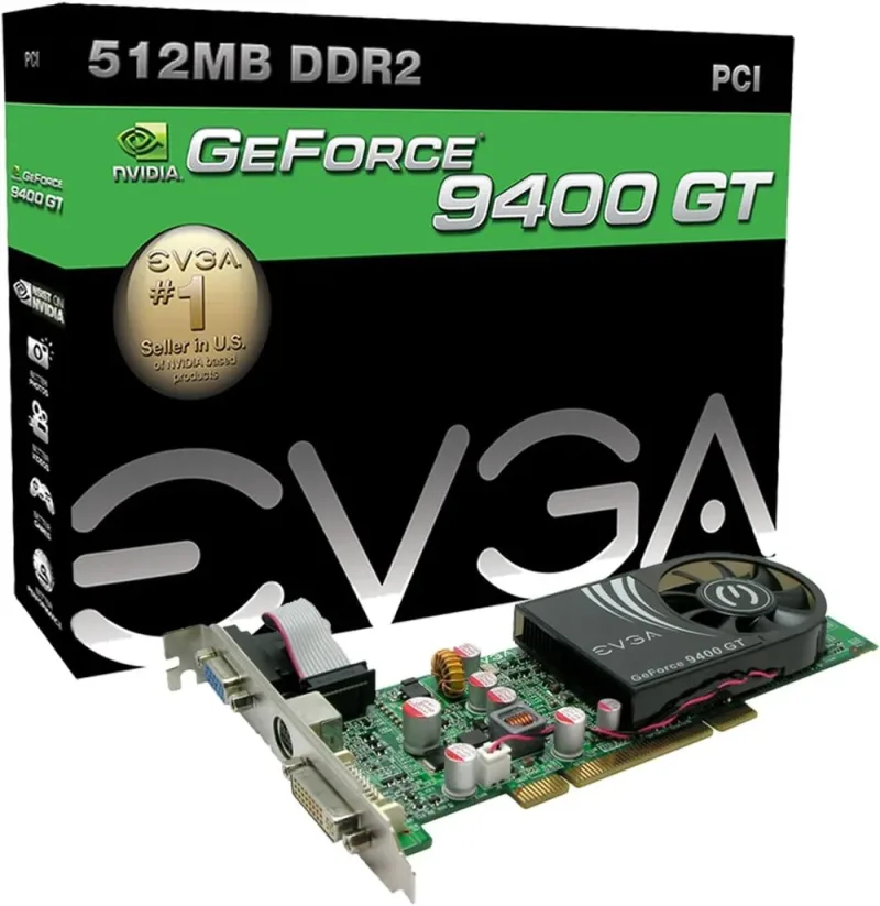 512-P1-N946-A1 - EVGA GeForce 9400 GT 512MB DDR2 64-Bit PCI DVI/ D-Sub/ HDTV/ S-Video Out/ HDCP Ready Low Profile Video Graphics Card