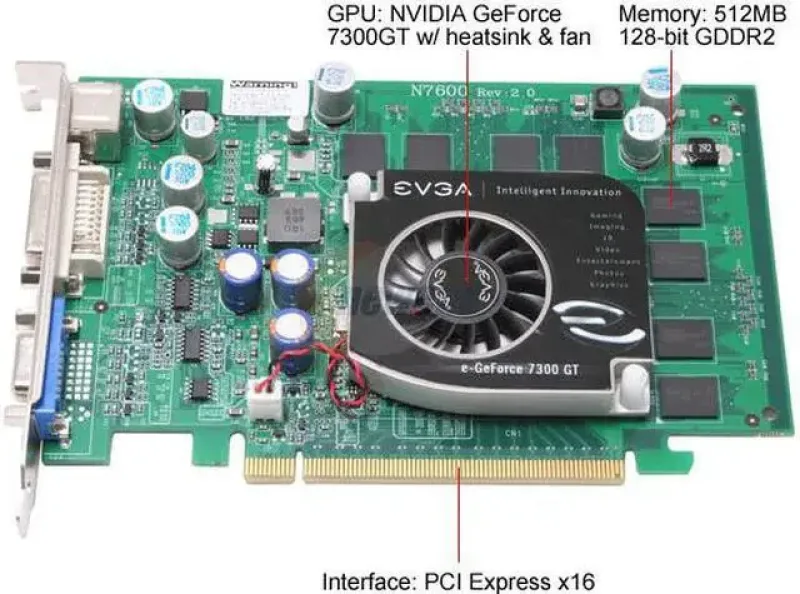 512-P2-N447-AR - EVGA GeForce 7300 GT 512MB 128-Bit GDDR2 PCI Express x16 SLI Support Video Graphics Card