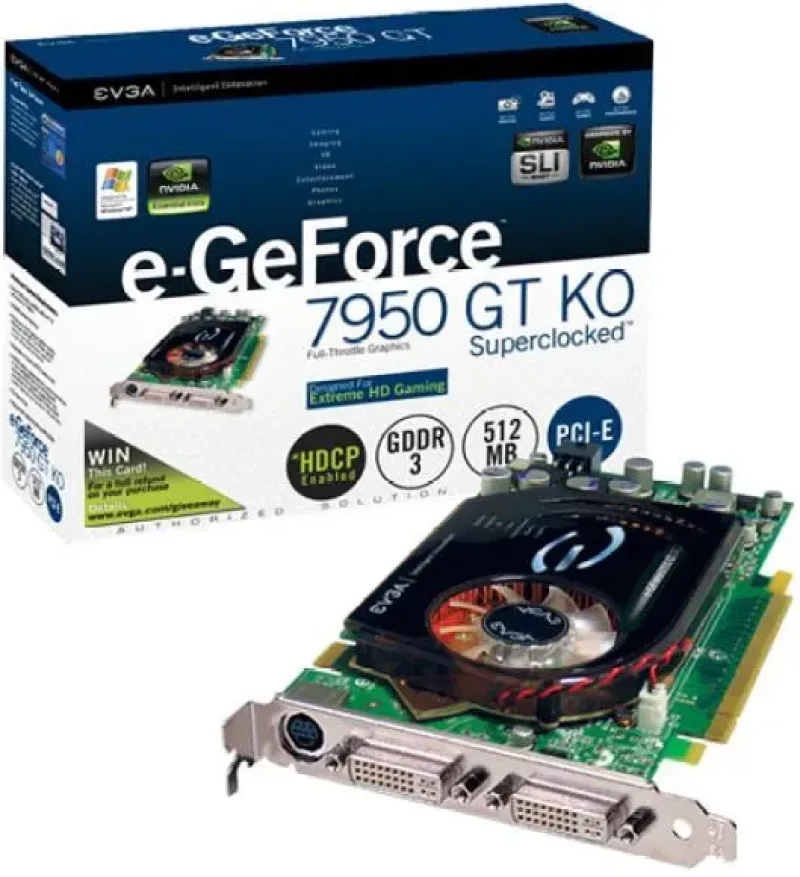 512-P2-N637-AR - EVGA e-GeForce 7950GT KO SuperClocked 512MB GDDR3 256-Bit PCI Express x16 Video Graphics Card