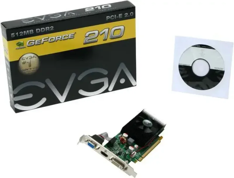 512-P3-1212-L2 - EVGA GeForce 210 512MB 64-Bit DDR2 PCI Express 2.0 x16 DVI-I/ HDMI/ VGA Low Profile Video Graphics Card