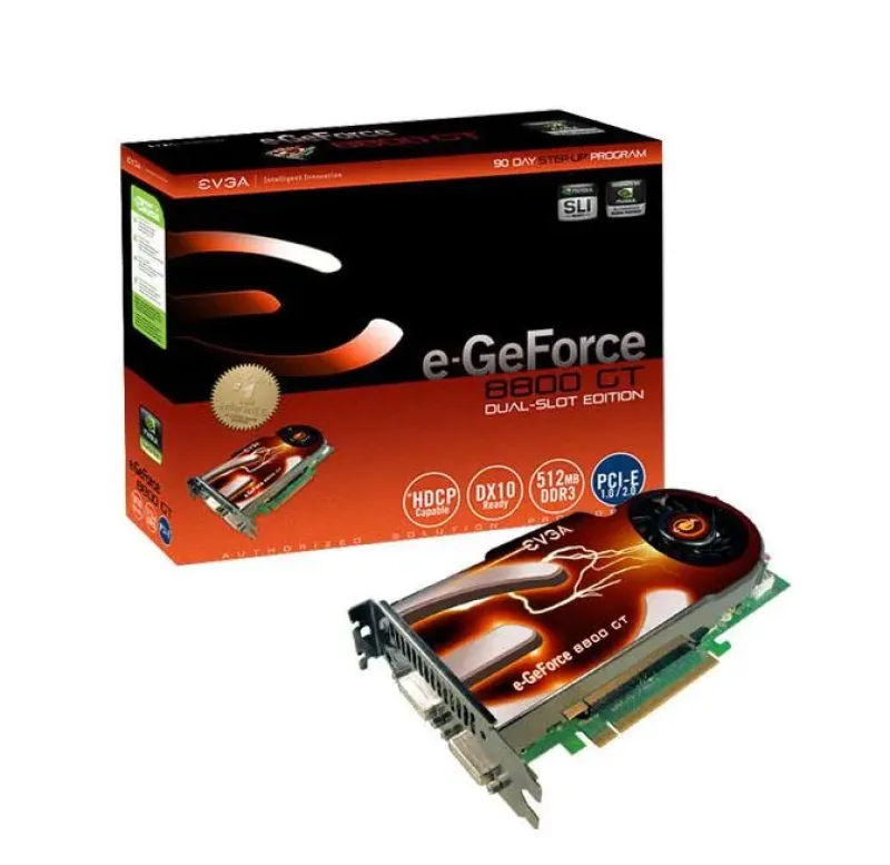 512-P3-N800-R1 - EVGA e-GeForce 8800 GT 512MB 256-Bit GDDR3 PCI Express 2.0 x16 HDCP Ready SLI Support Video Graphics Card