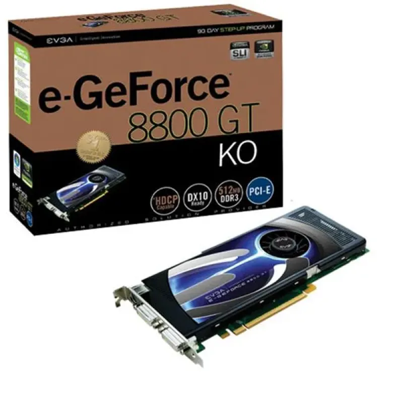 512-P3-N805-R1 - EVGA e-GeForce 8800 GT KO 512MB 256-Bit GDDR3 PCI Express 2.0 x16 HDCP Ready SLI Supported Video Graphics Card
